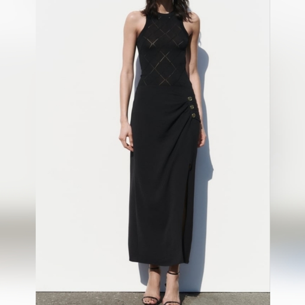 Zara Golden Button Midi Skirt